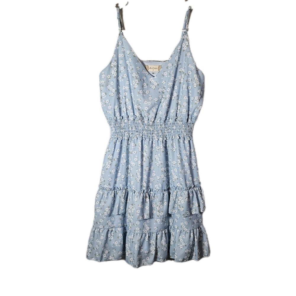 Altar'd State Womens Small Mini Dress Blue Floral Smocked Waist Tiered‎ Ruffle